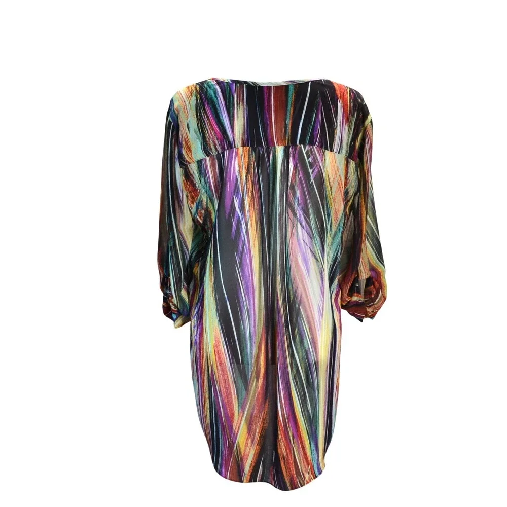 Karen Kane Hi-Low Tunic Blouse Layered Office Evening Bold Spring Multicolor M